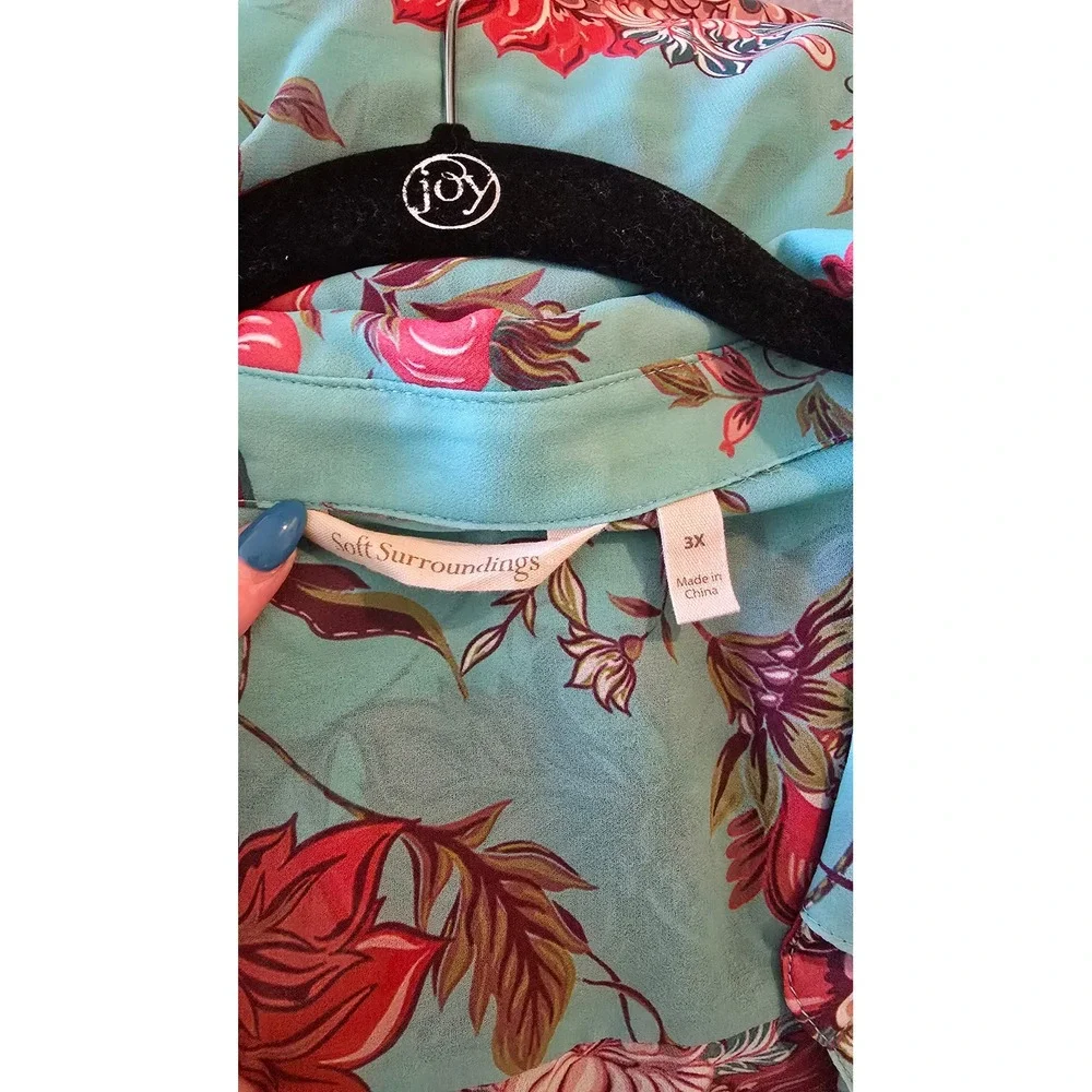 Soft Surroundings Floral Button Down Maxi Dress Turquoise Red Plus Size 3X - Picture 4 of 11